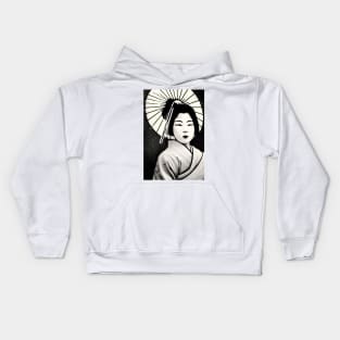 Japanese geisha with parasol, vintage style Kids Hoodie